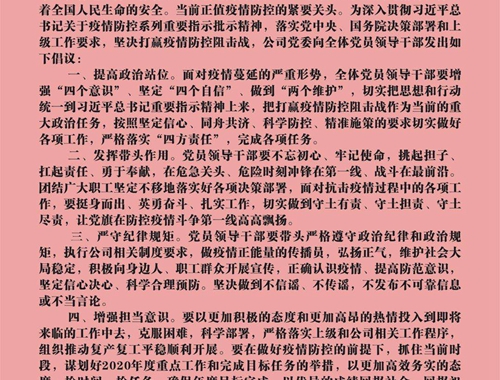 【疫情防控】團(tuán)結(jié)一心，眾志成城——致公司全體黨員領(lǐng)導(dǎo)干部的倡議書